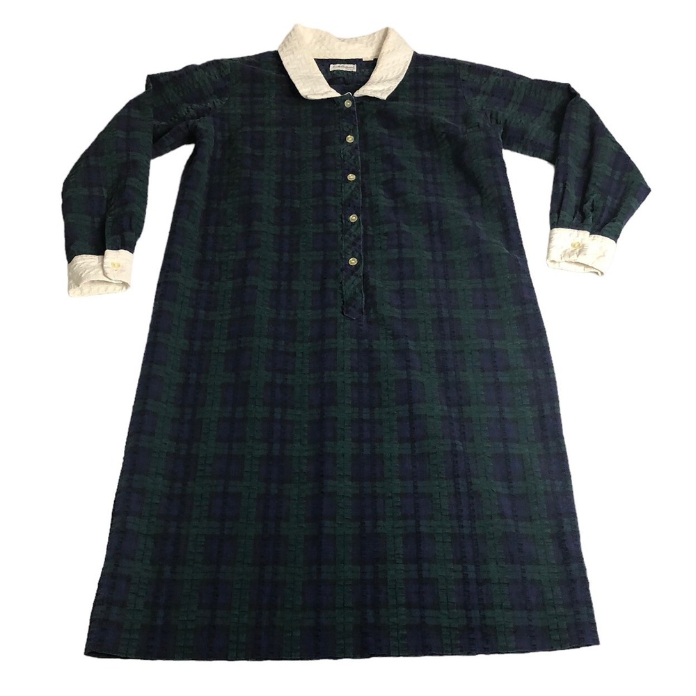 Vintage Lady Bayard Plaid Shirt Dress 13/14 Black Watch USA Preppy Academia 80s